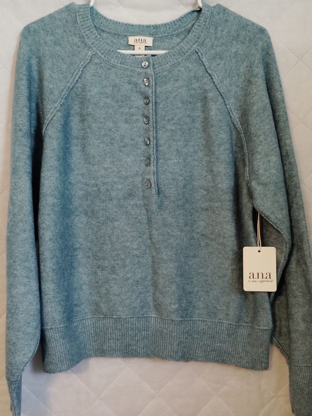a.n.a Soft Blue Henley Crewneck Sweater